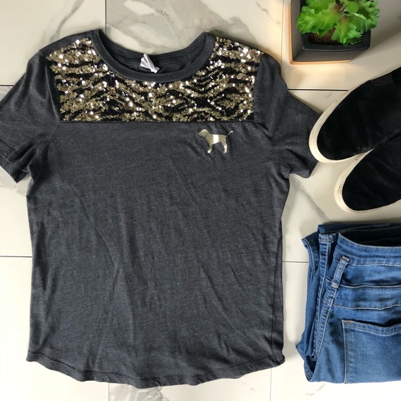 PINK Victoria's Secret Tops - PINK by Victoria’s Secret Grey Sequin Tee